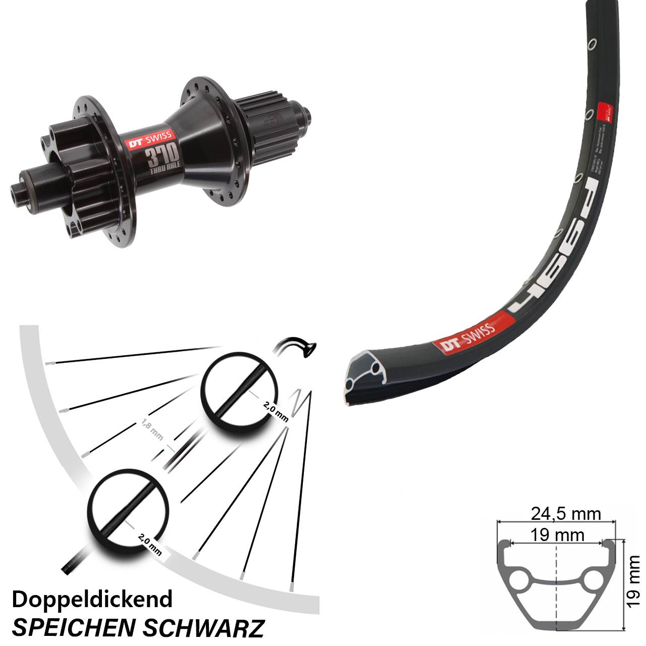Hinterrad 6-Loch 28 Zoll DT Swiss 466-370 Hybrid Micro Spline für Schnellspanner