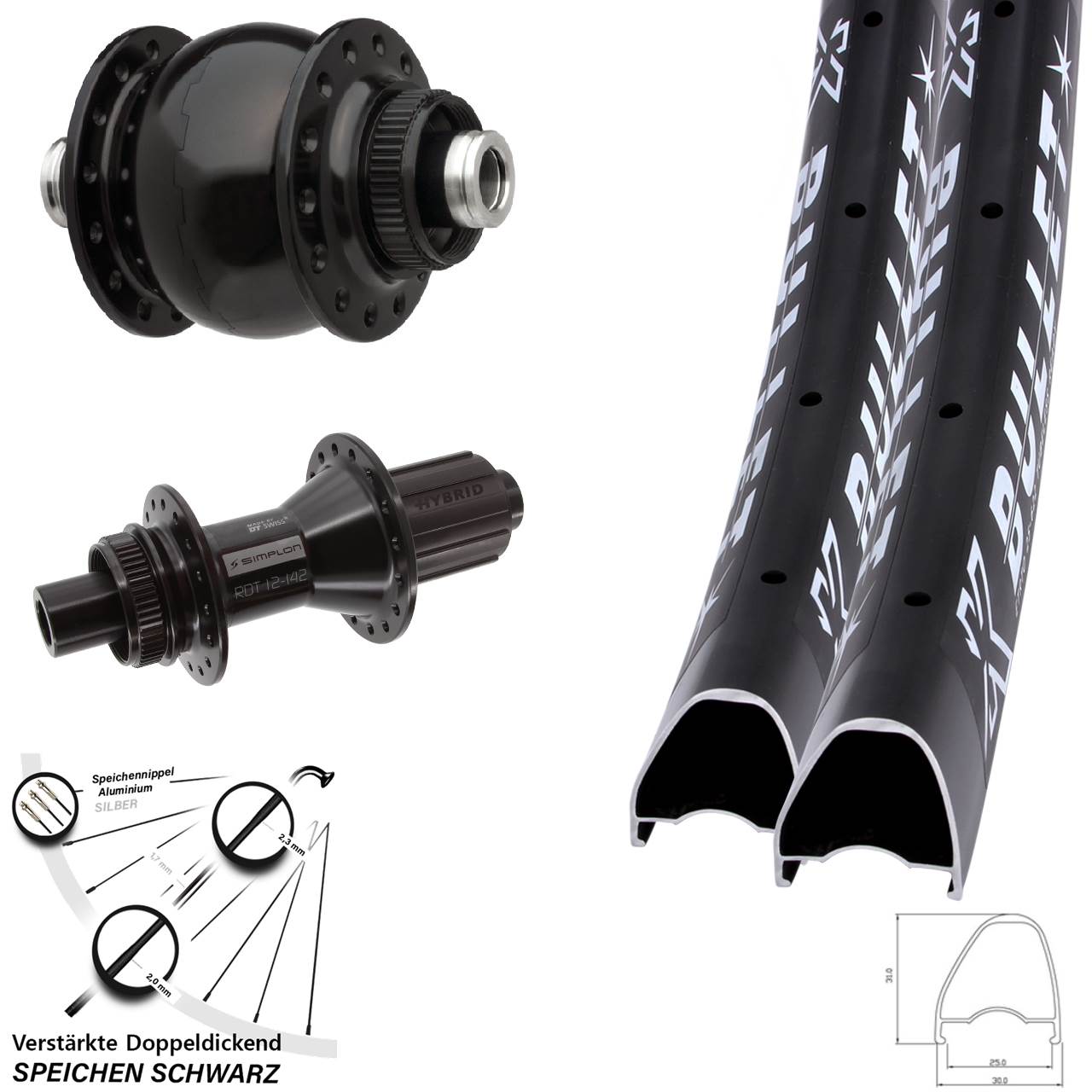 KX Bullet OS DT Swiss 370 Hybrid SON 28 29 Zoll Disc Laufradsatz 12x100/142 8-11 fach