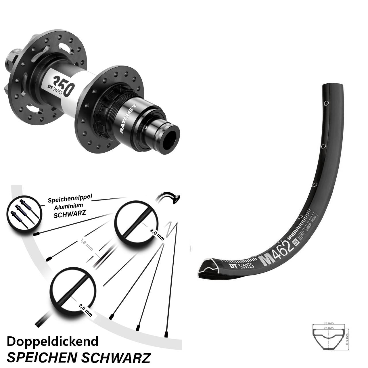 Hinterrad 6-Loch Disc 27,5 Zoll M 462 DT Swiss 350 Steckachse 12x142 mm Sram XD