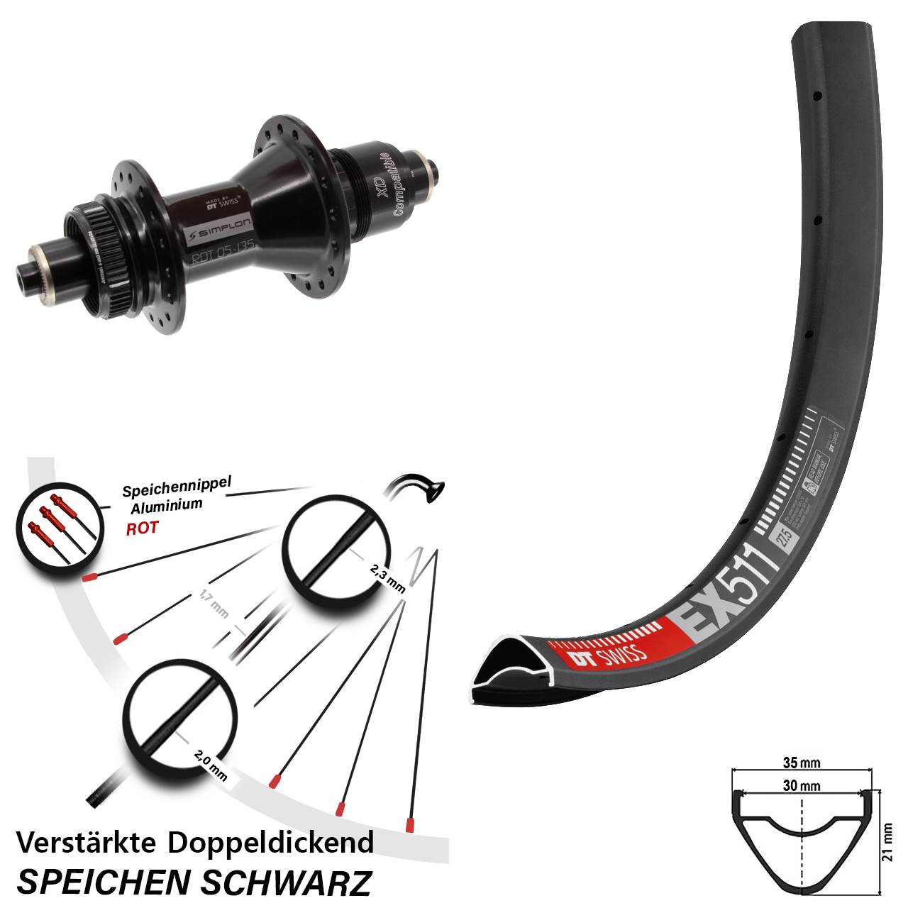 Disc Laufrad 27,5 Zoll DT Swiss EX511-370 XD QR