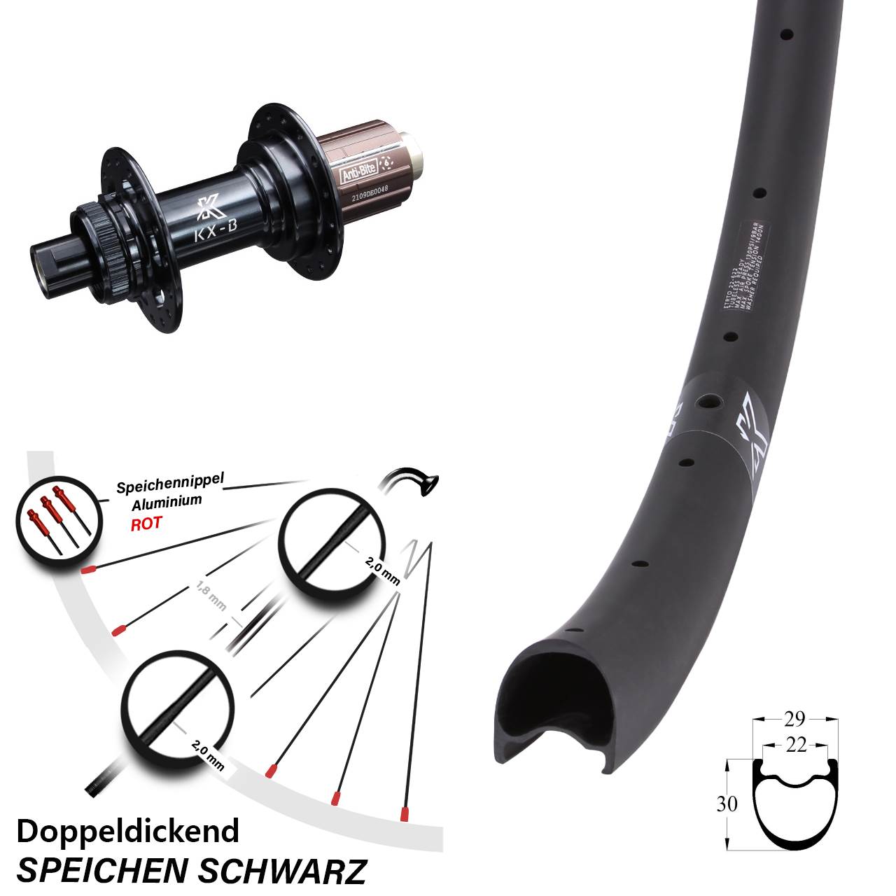 KX-BRC Gravel Carbon 28-29 Zoll Hinterrad Disc 12x148 Boost 8-12 fach