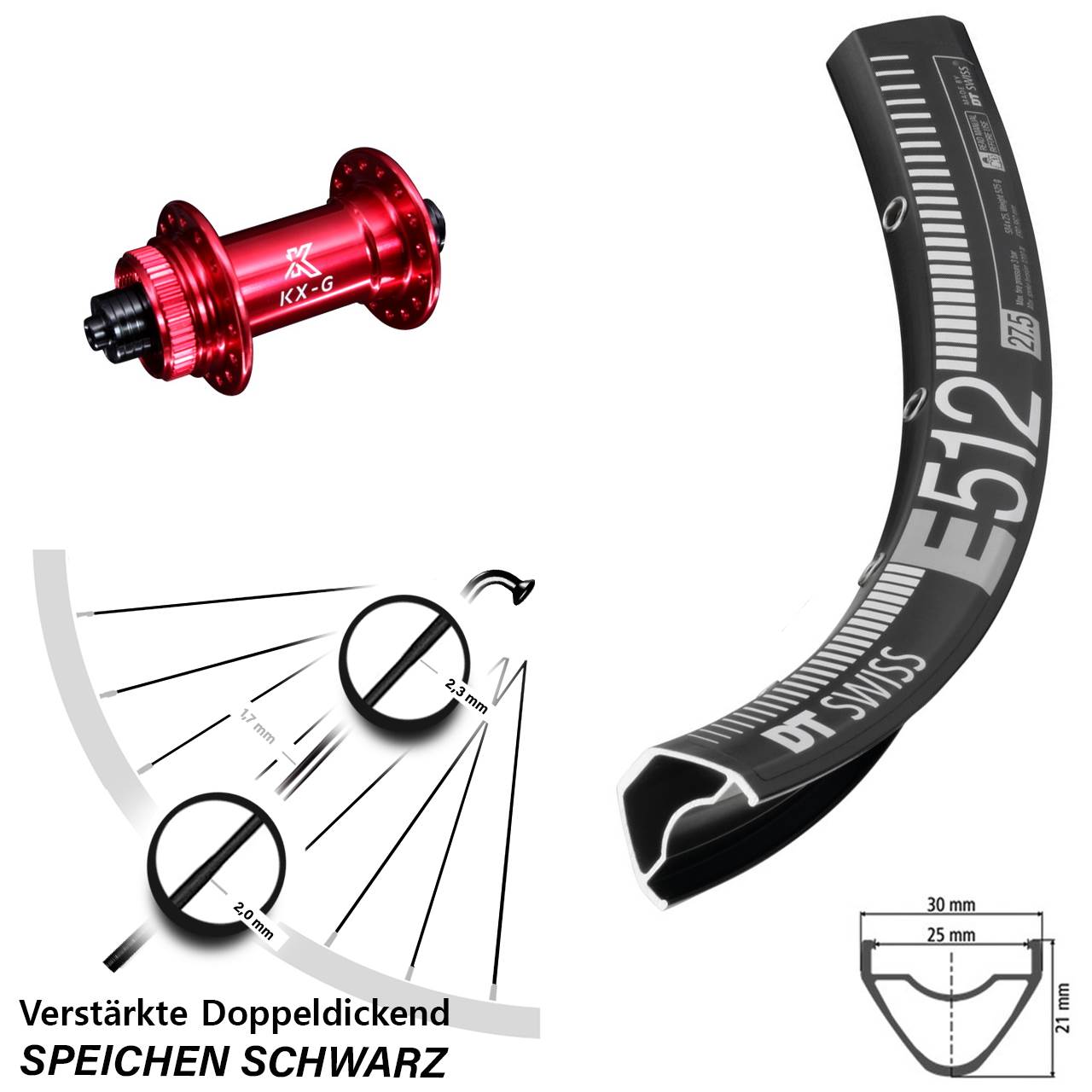 Disc Vorderrad für Schnellspanner 29 Zoll DT Swiss E 512 KX-G rot