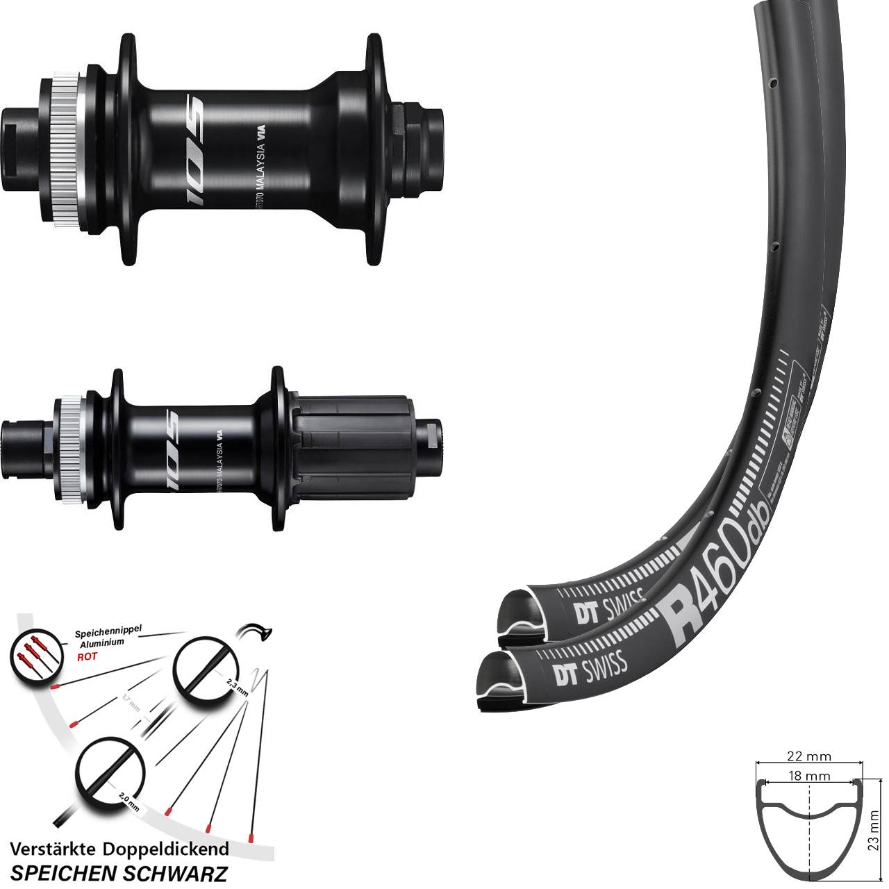 DT Swiss R460 Shimano 105 28 Zoll Laufradsatz Centerlock 12x100/142 8-12 fach HG