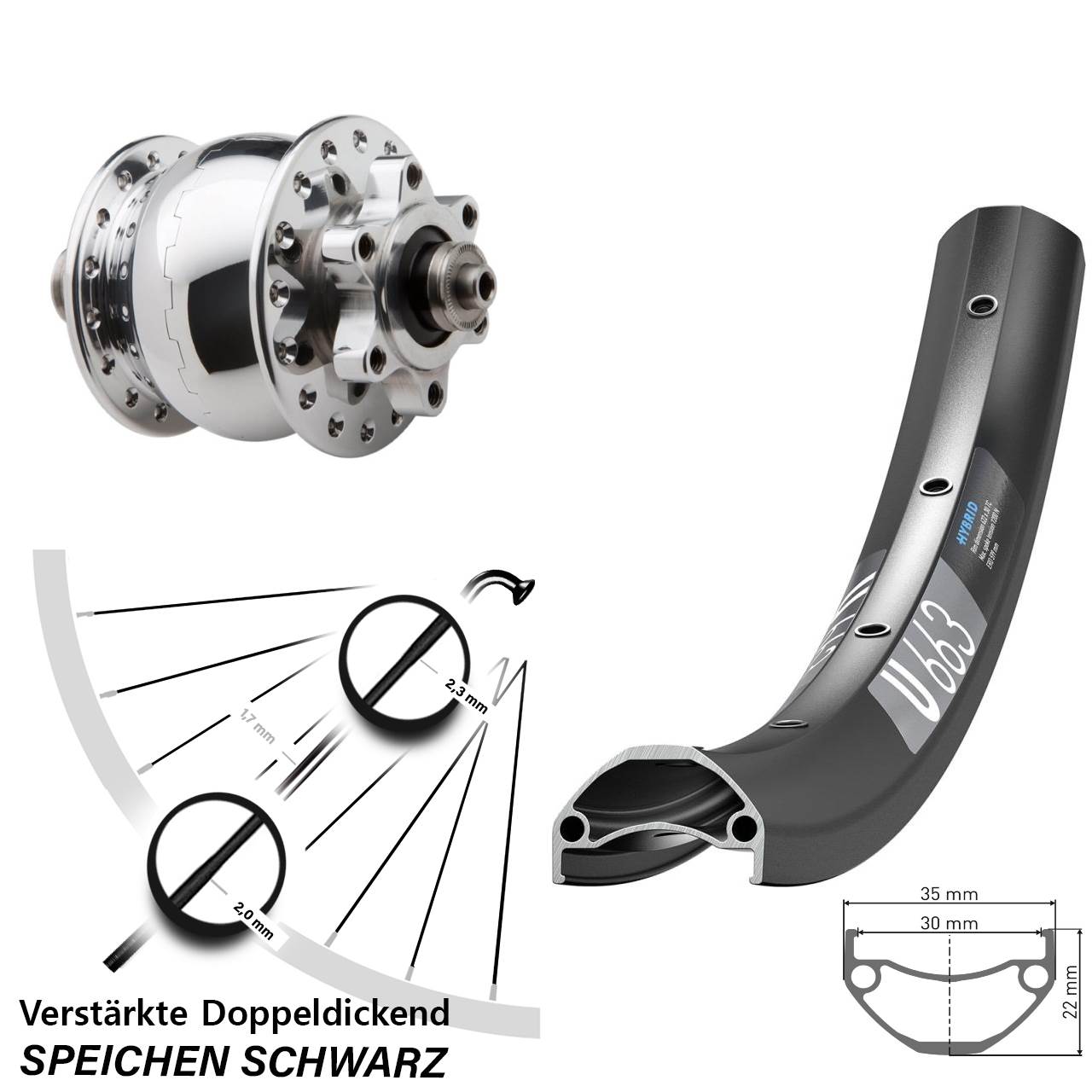 Disc Dynamo-Vorderrad für Schnellspanner 27,5 Zoll DT Swiss U 663 SON 28