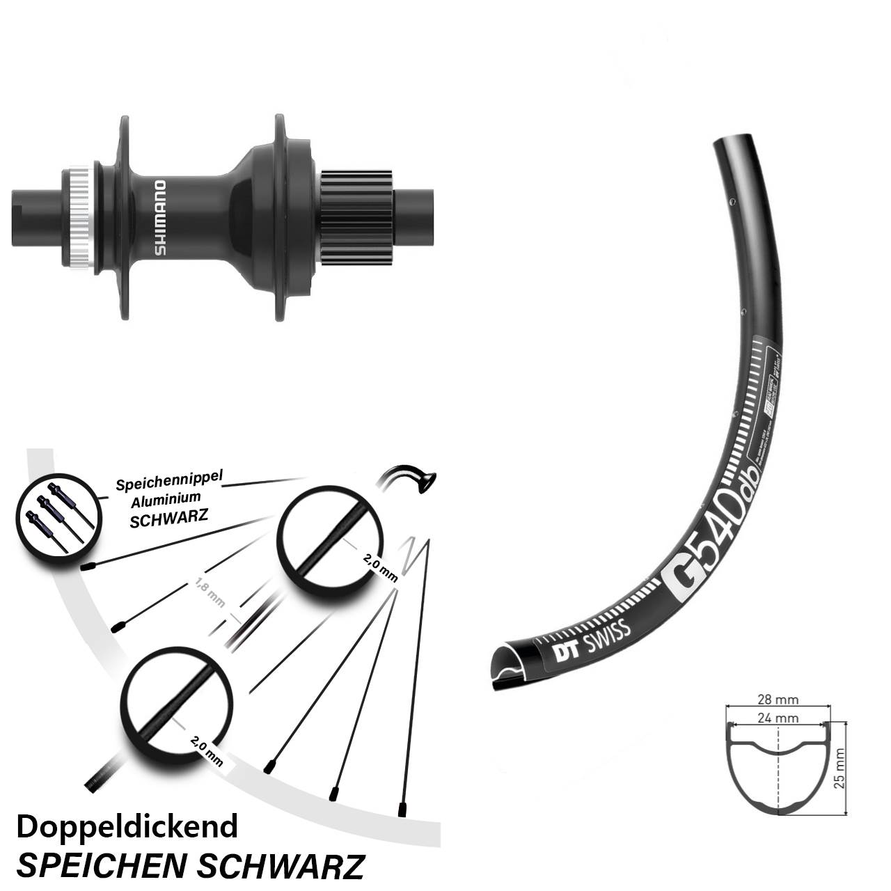 Centerlock Hinterrad 28 Zoll DT Swiss G 540 Shimano FH-MT410 Shimano Micro Spline 12x142