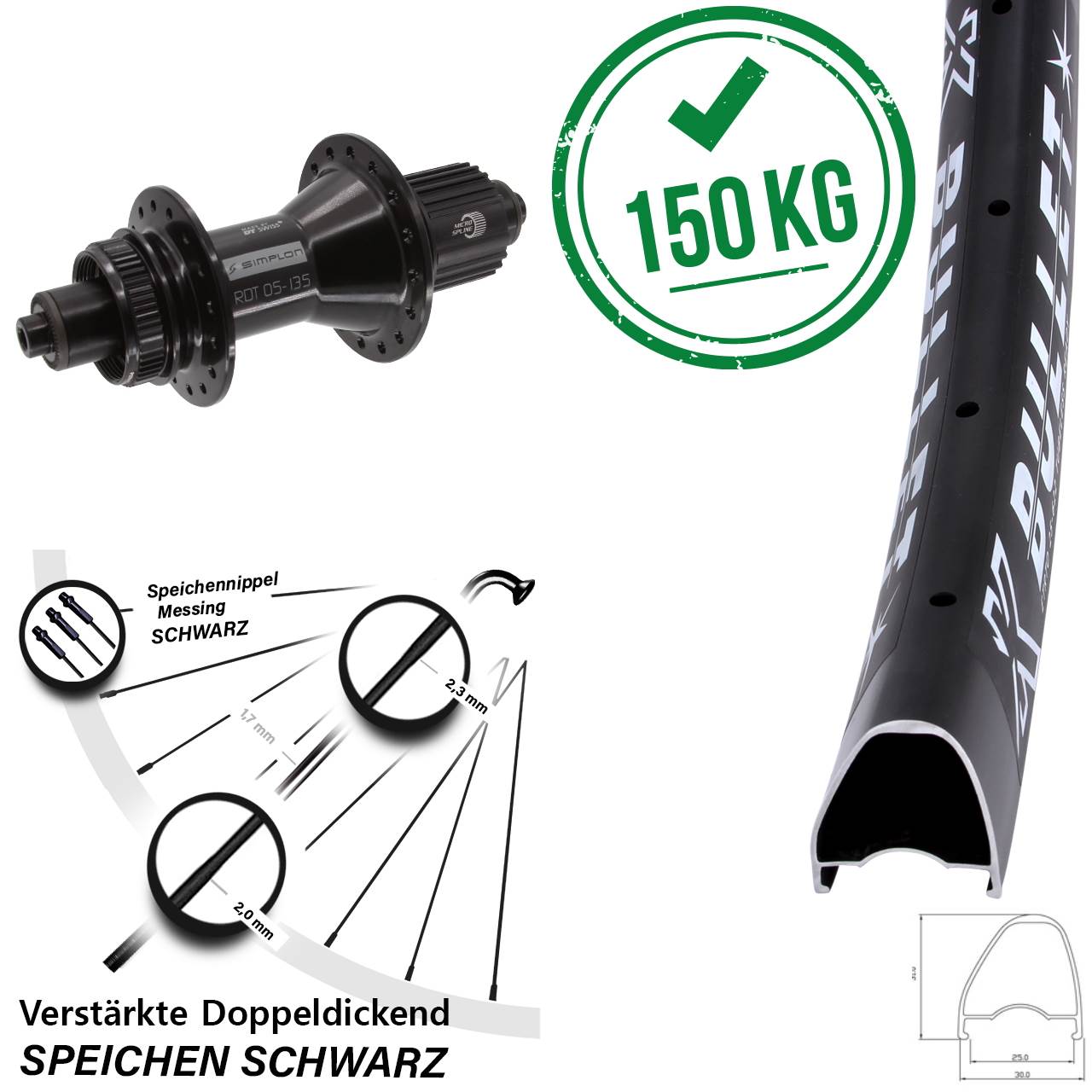 28-29 Zoll KX Bullet OS DT Swiss 370 Hybrid Hinterrad Centerlock QR Micro Spline