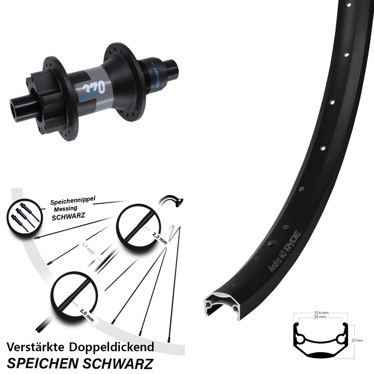 Disc Laufrad 12x148 28 Zoll Ryde Andra 40 DT Swiss 370 Hybrid XD