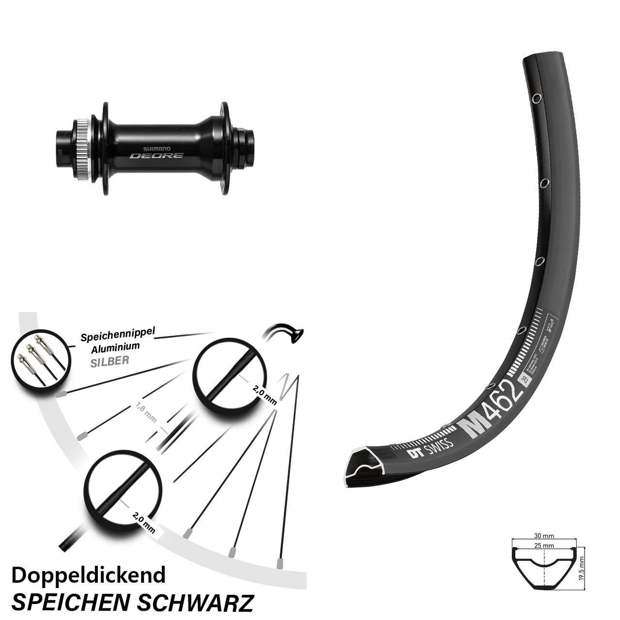 27,5 Zoll DT Swiss M 462 Shimano Deore Disc Vorderrad 15x110 Boost