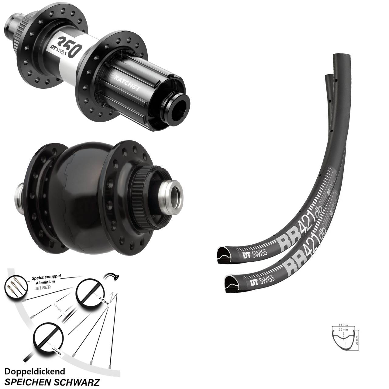 Dynamo SON 28 Zoll Laufradsatz RR 421 DT Swiss 350 Centerlock 11-fach Disc Steckachse