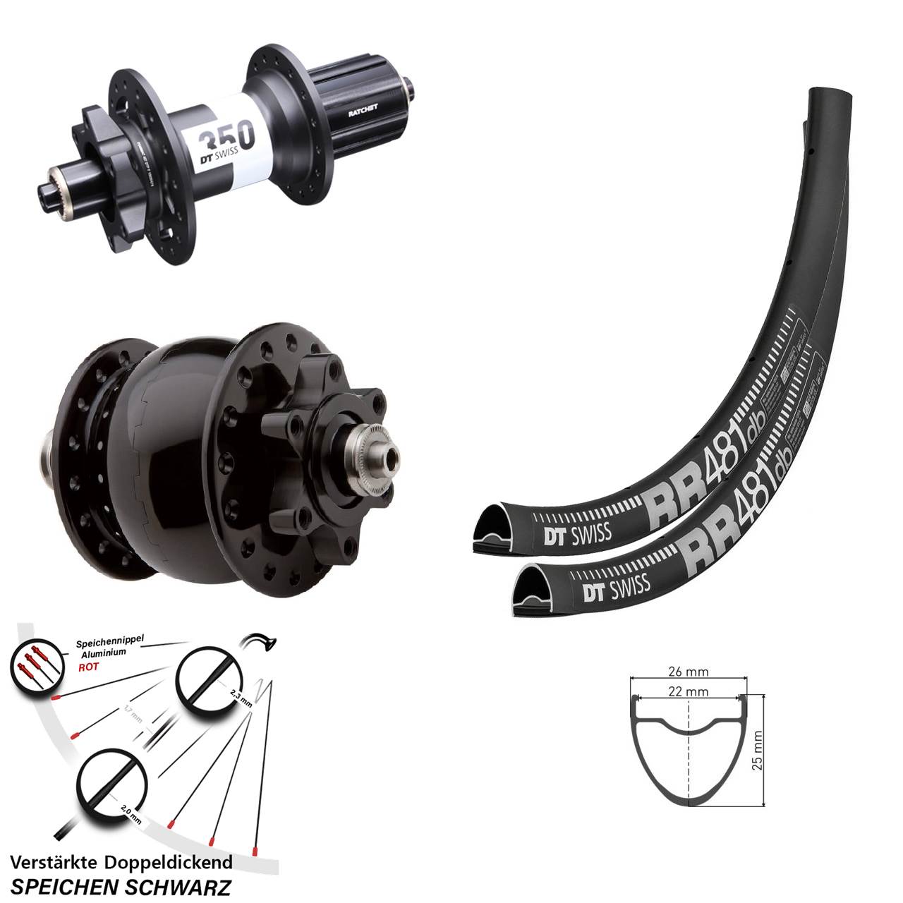 Laufradsatz 6-Loch DT Swiss RR481-350 SON 28 Zoll 8-11 fach QR