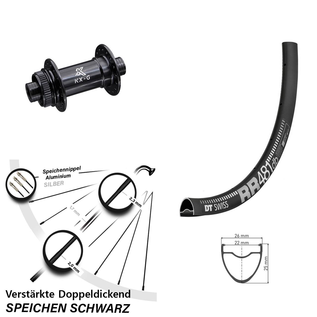 Vorderrad Centerlock 15x100 28 Zoll DT Swiss RR481 KX-G