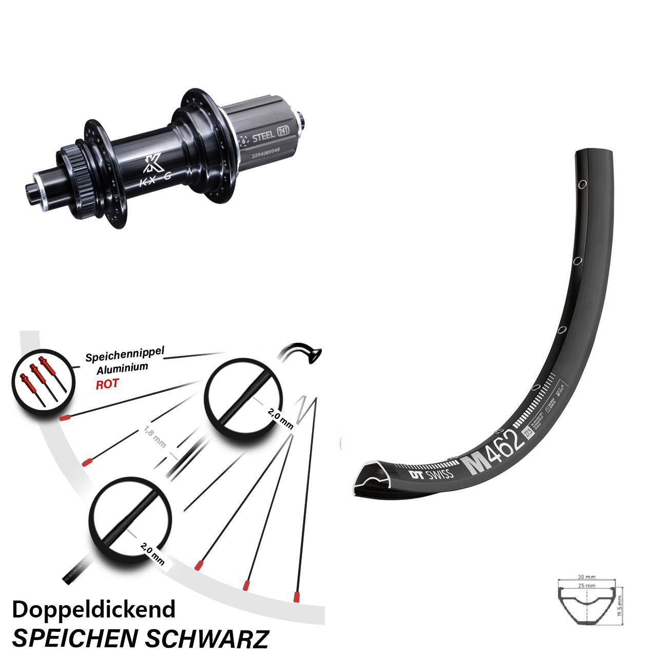 27,5 Zoll DT Swiss M 462 Hinterrad KX-GS 8-12 fach