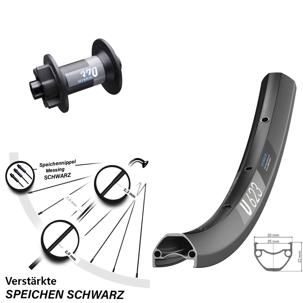 E-Bike 29 Zoll Vorderrad DT Swiss U 623 Disc und 370 Hybrid Boost 15x110 mm