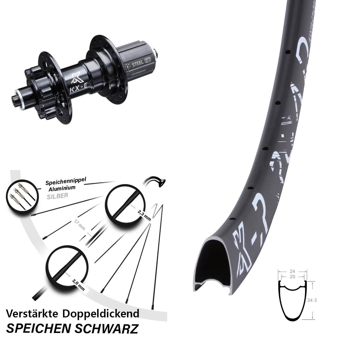 Disc Hinterrad QR 29 Zoll KX-R Road E-Bike 6 Kugellager 8-12 fach HG