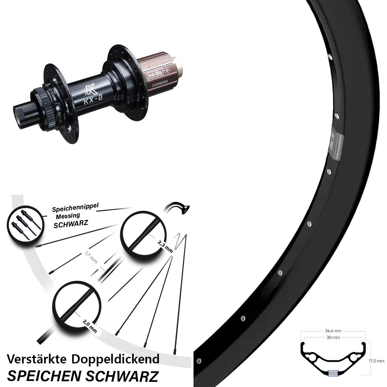 27,5 Zoll Ryde Disc 30 KX-B Centerlock Hinterrad 12x148 8-12 fach HG