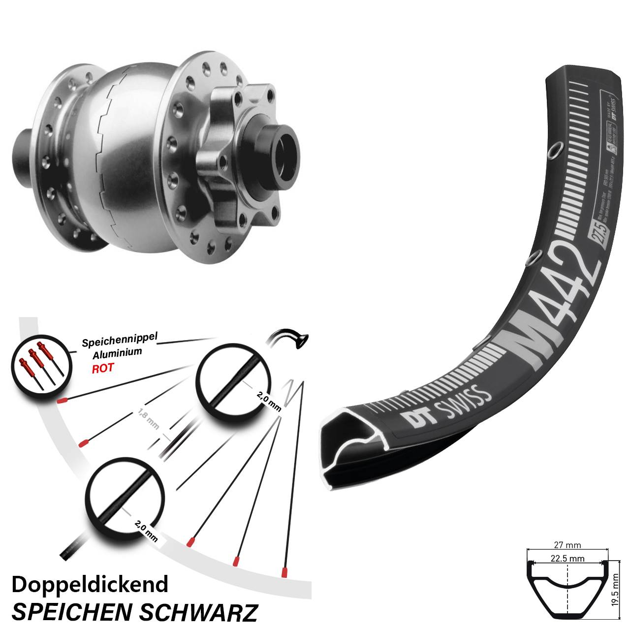 SON 28 DT Swiss M 442 28 Zoll Vorderrad mit Nabendynamo 6-Loch 15x100