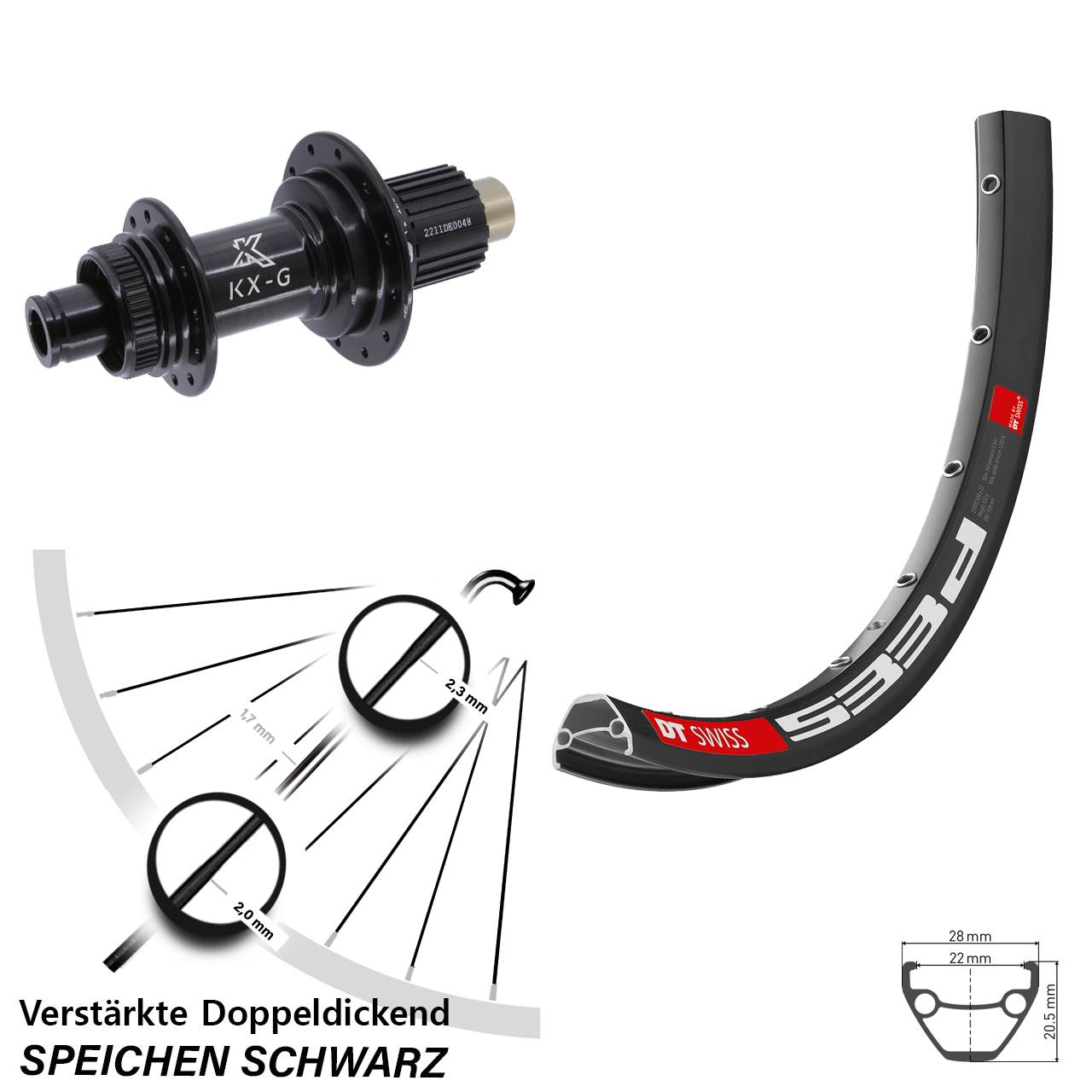 Centerlock Hinterrad 26 Zoll DT Swiss 533d KX-G Steckachse Shimano Micro Spline 12x142