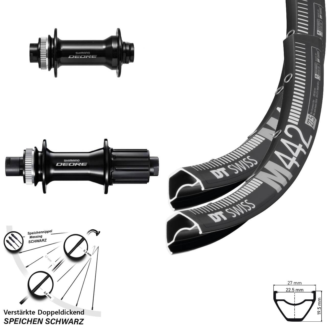 Laufradsatz Centerlock 28-29 Zoll DT Swiss M442 Shimano Deore 8-11 fach HG 15x110 12x148