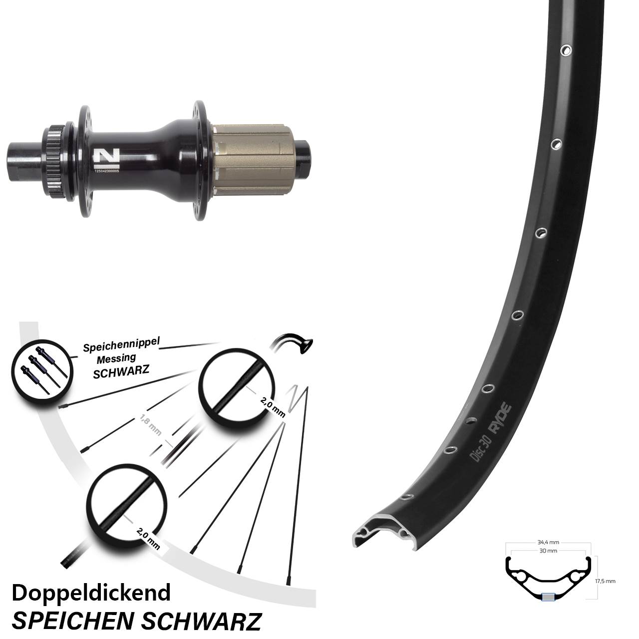Hinterrad Centerlock 12x142 29 Zoll Ryde Disc 30 Novatec D792 8-12 fach HG