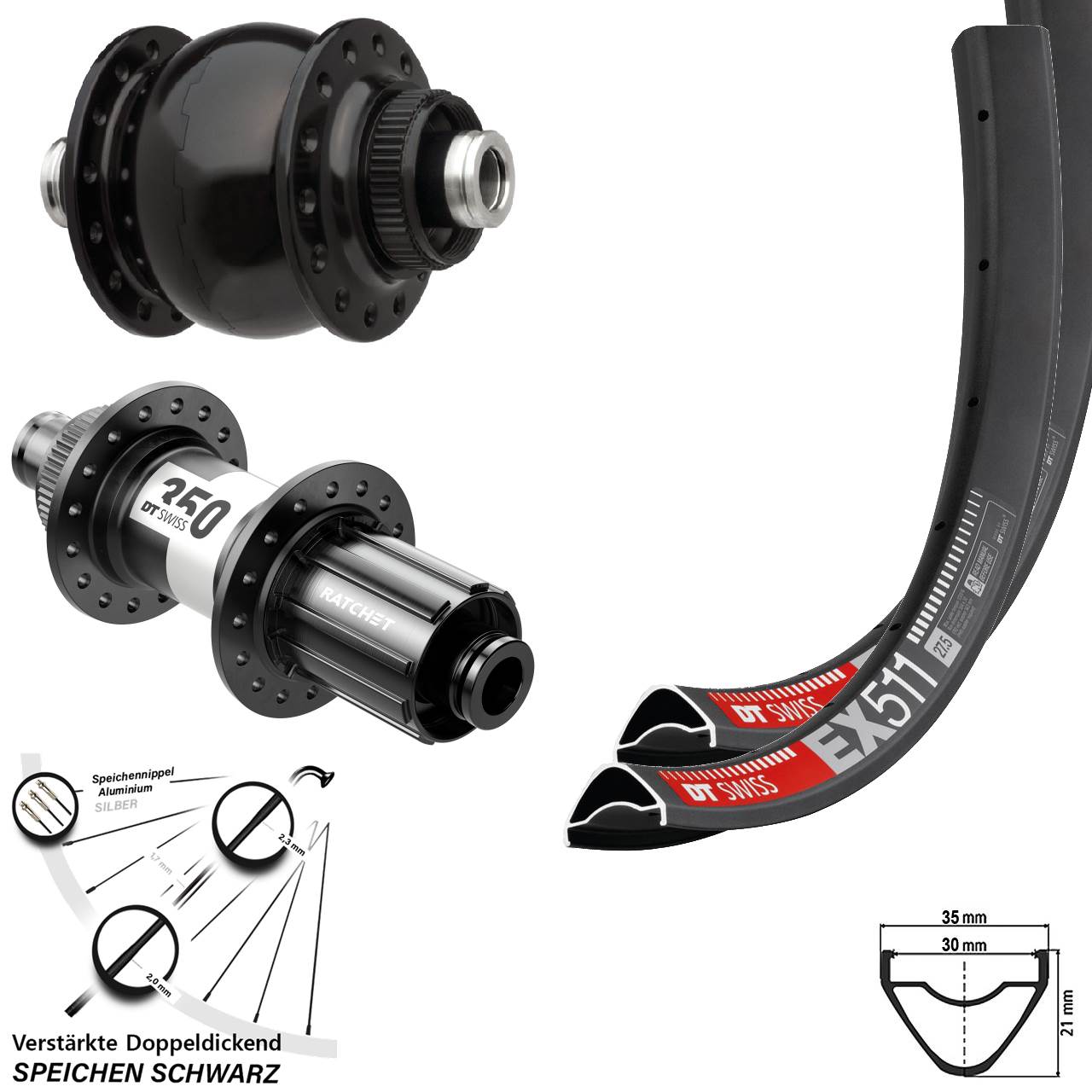 27,5 Zoll DT Swiss EX511 SON 28 350 HG Centerlock Laufradsatz 12x100/142