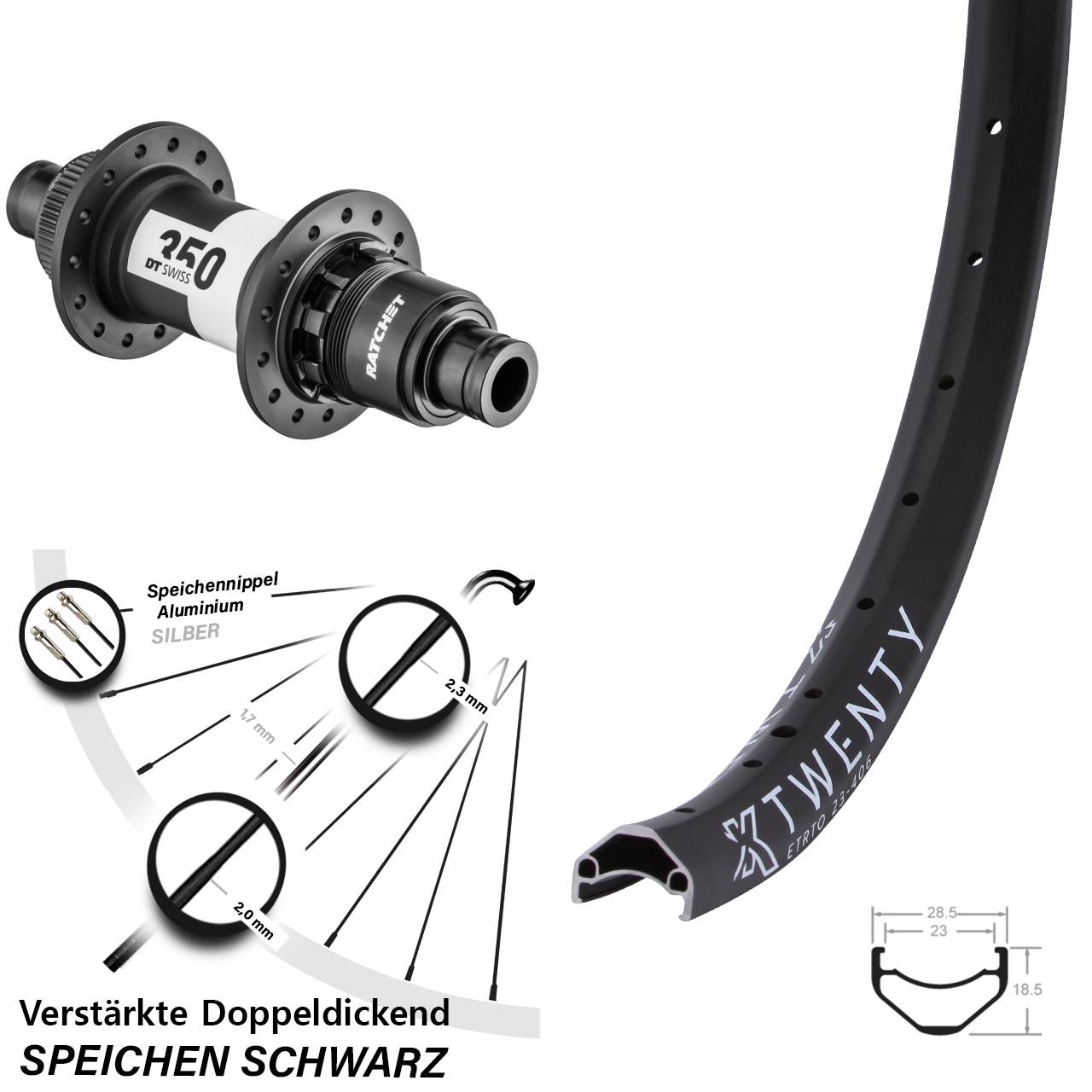 Hinterrad Centerlock 20 Zoll KX Twenty DT Swiss 350 SRAM XD 12x148