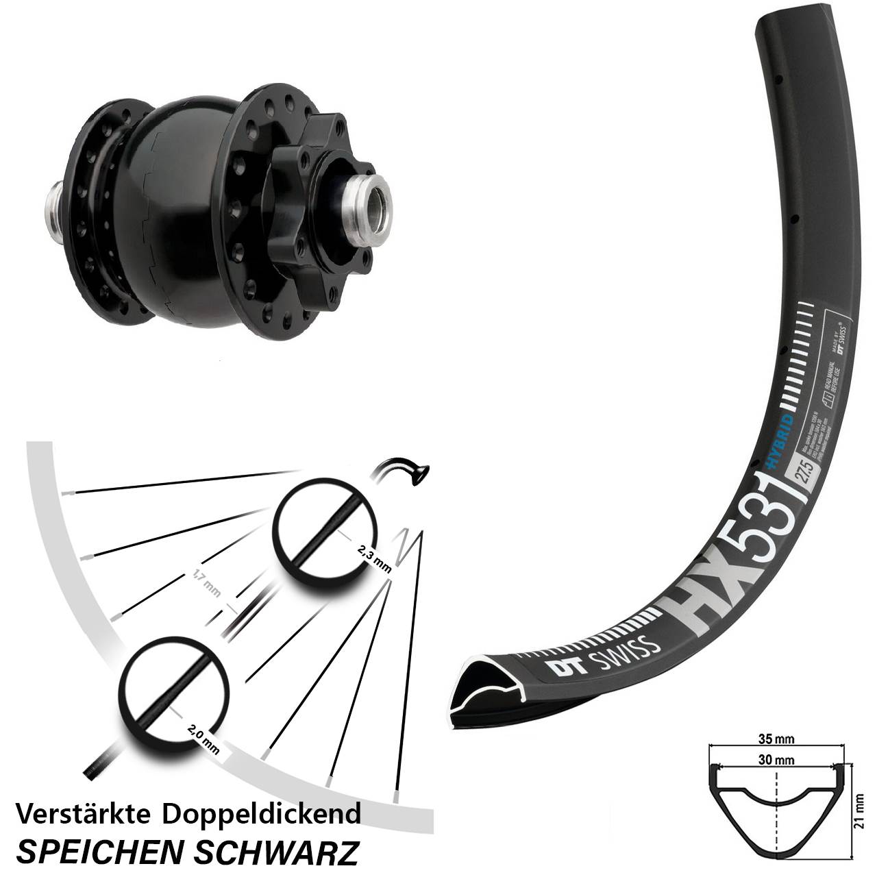SON 28 DT Swiss HX531 29 Zoll Disc Laufrad mit Nabendynamo 12x100