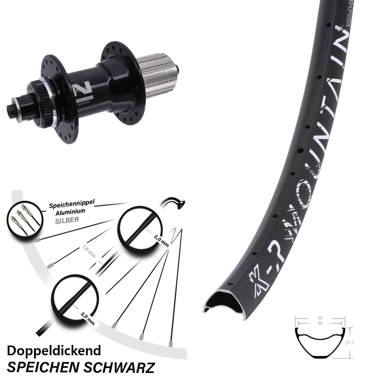 27,5 Zoll KX-R Mountain Novatec D042SB Centerlock Hinterrad 8-12 fach