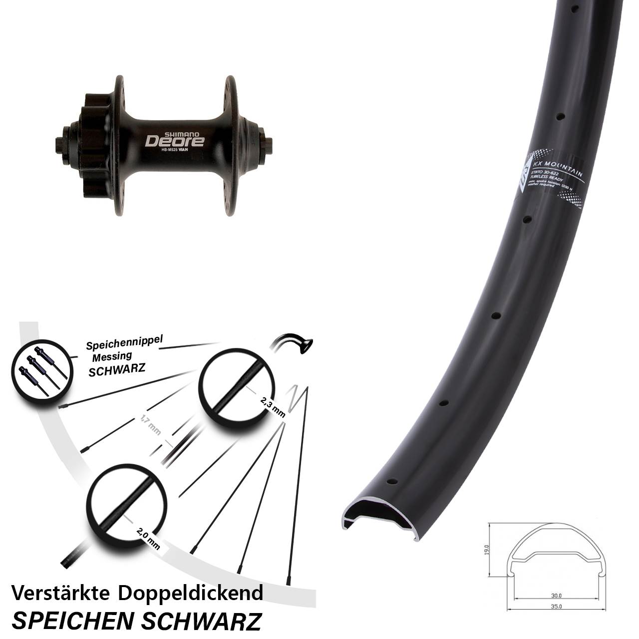 Disc Vorderrad QR 29 Zoll KX Mountain Shimano Deore HB-M525