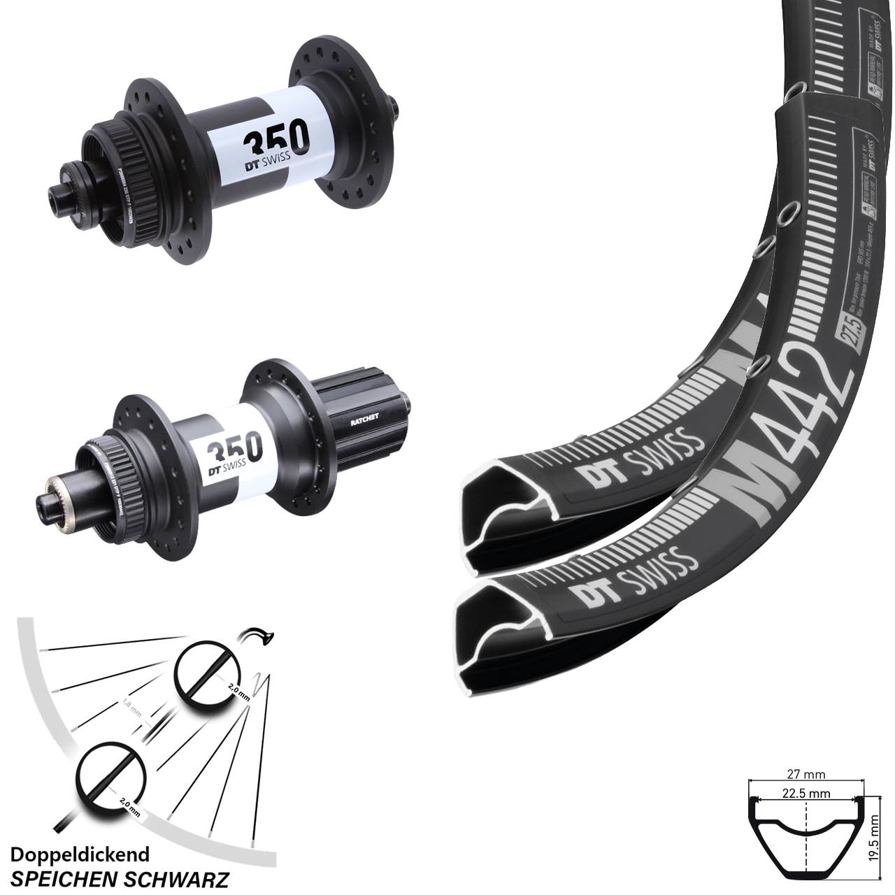 29 Zoll DT Swiss M 442-350 Laufradsatz für Schnellspanner 8-11 fach HG