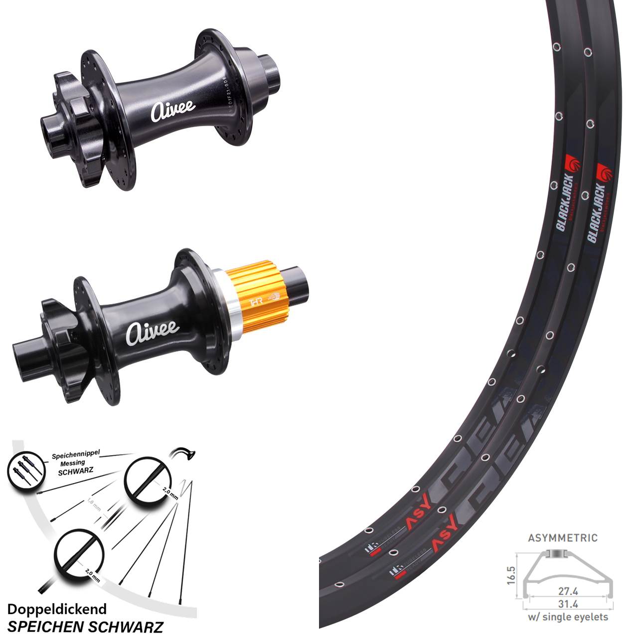 MTB Laufradsatz 27,5 Zoll Rodi Ready 27 Steckachse Aivee Classic Boost Micro Spline 6-loch