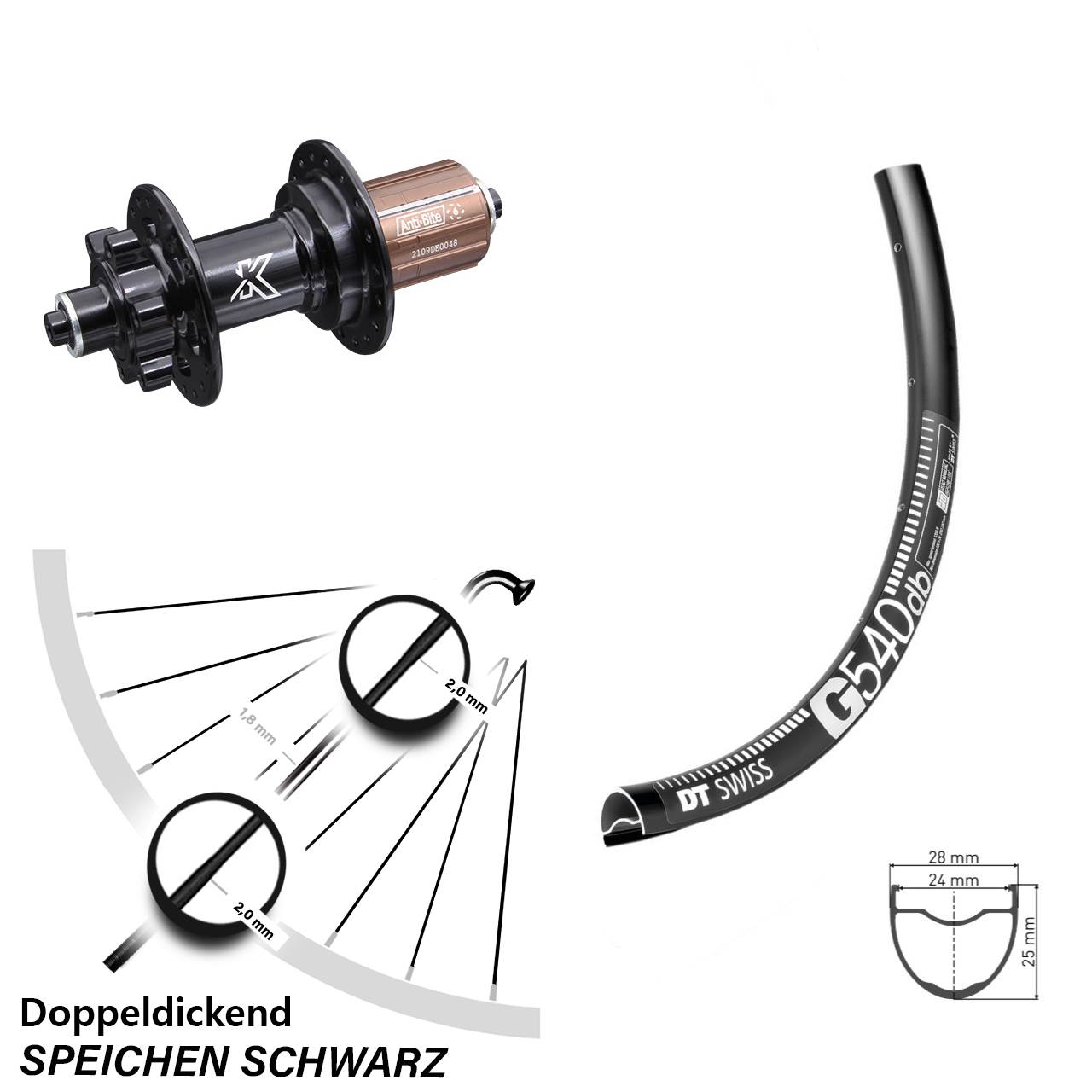 28 Zoll DT Swiss G 540 KX-M Disc Laufrad für Schnellspanner 8-12 fach
