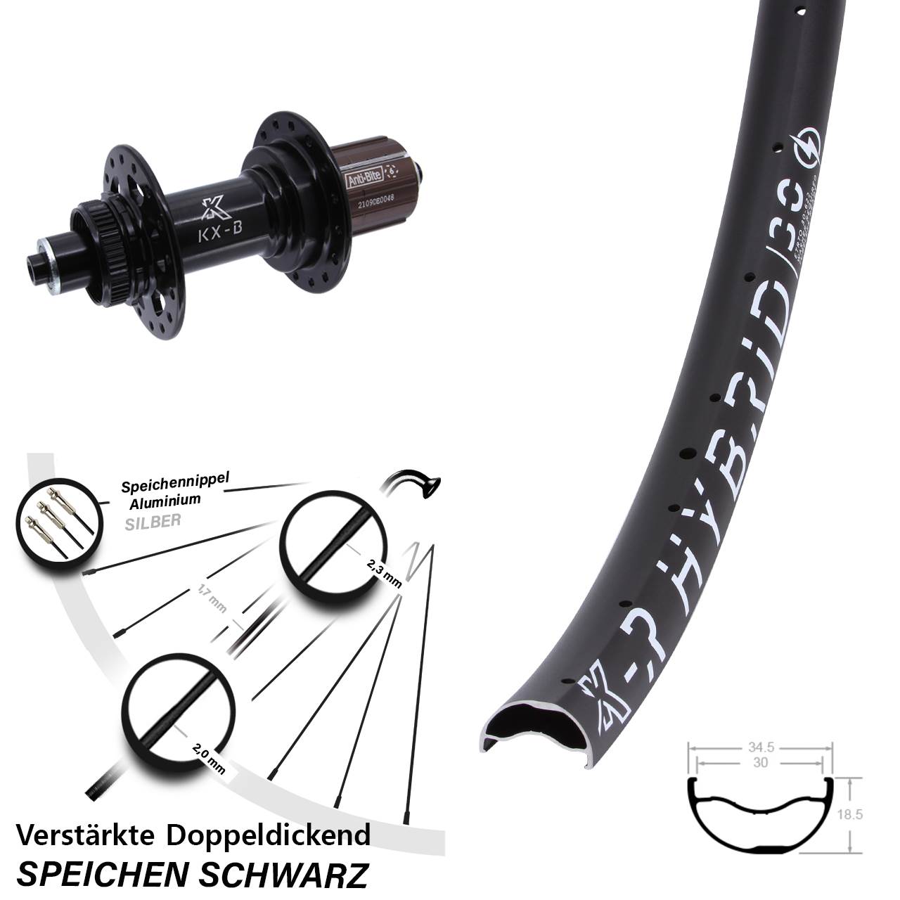 Disc Hinterrad 29 Zoll KX-BR Hybrid 30 8-12 fach für Schnellspanner Boost