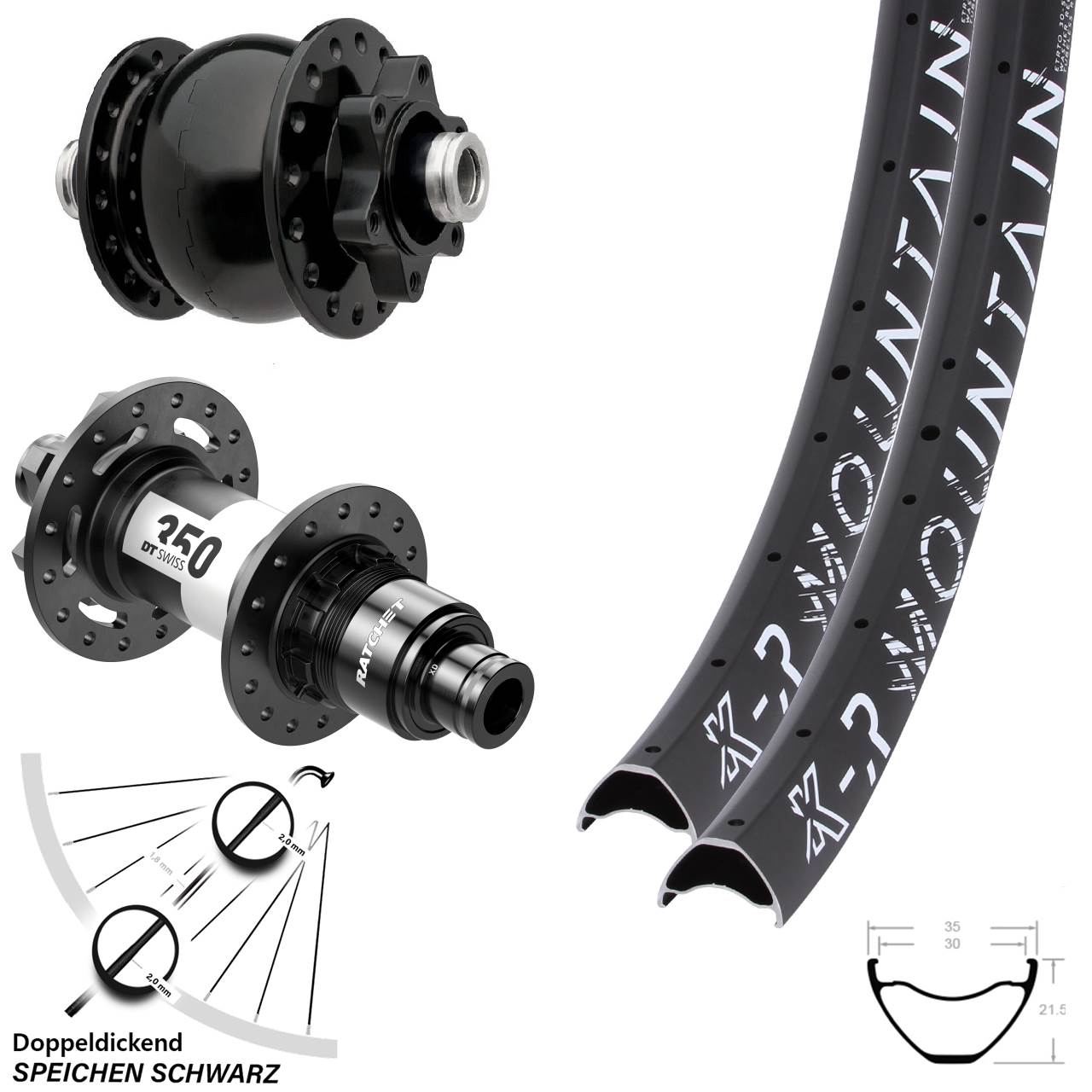 Laufradsatz 29 Zoll KX-R Mountain 6-Loch 12x100/142 DT Swiss 350 SON 28 Nabendynamo XD