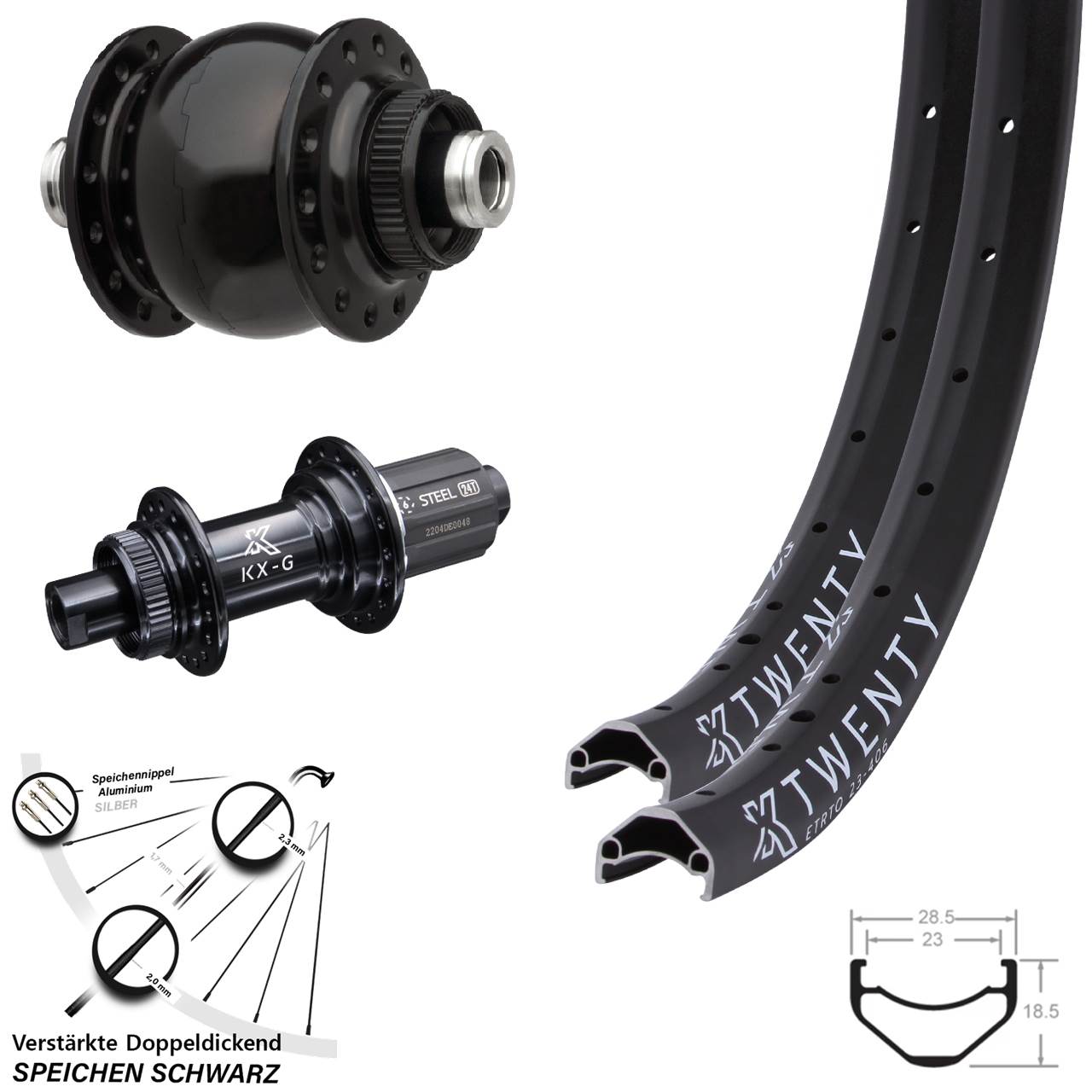 KX-GS Twenty verstärkt SON 28 20 Zoll Centerlock Laufradsatz 12x100/142 8-12 fach