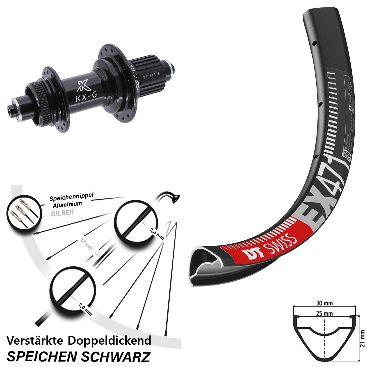 Hinterrad Centerlock 27,5 Zoll DT Swiss EX471 KX-G Micro Spline QR
