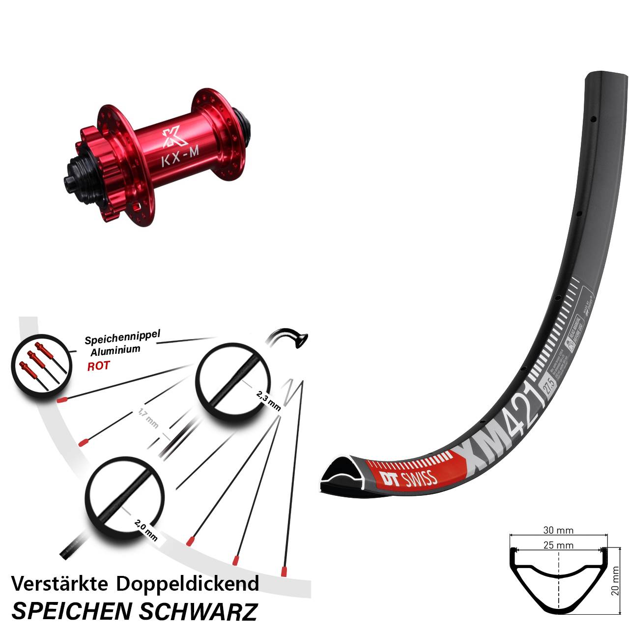 Disc Vorderrad 29 Zoll DT Swiss XM 421 KX-M rot QR
