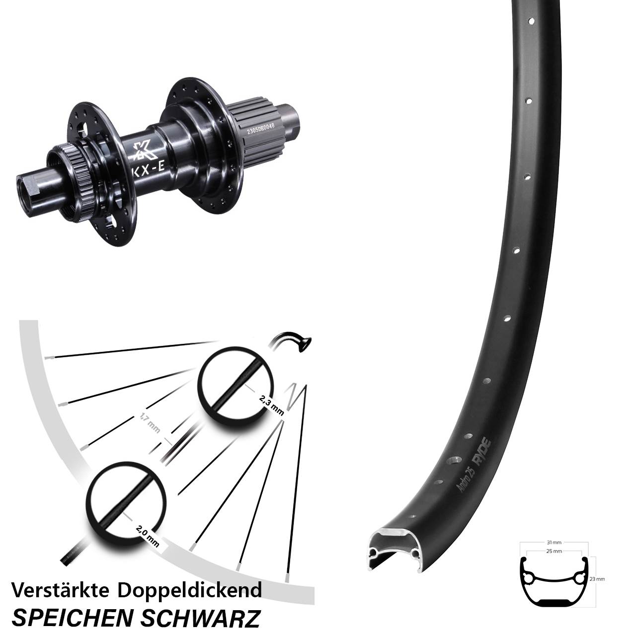 28 Zoll Ryde Andra 25 KX-E Disc Hinterrad 12x142 Shimano Micro Spline