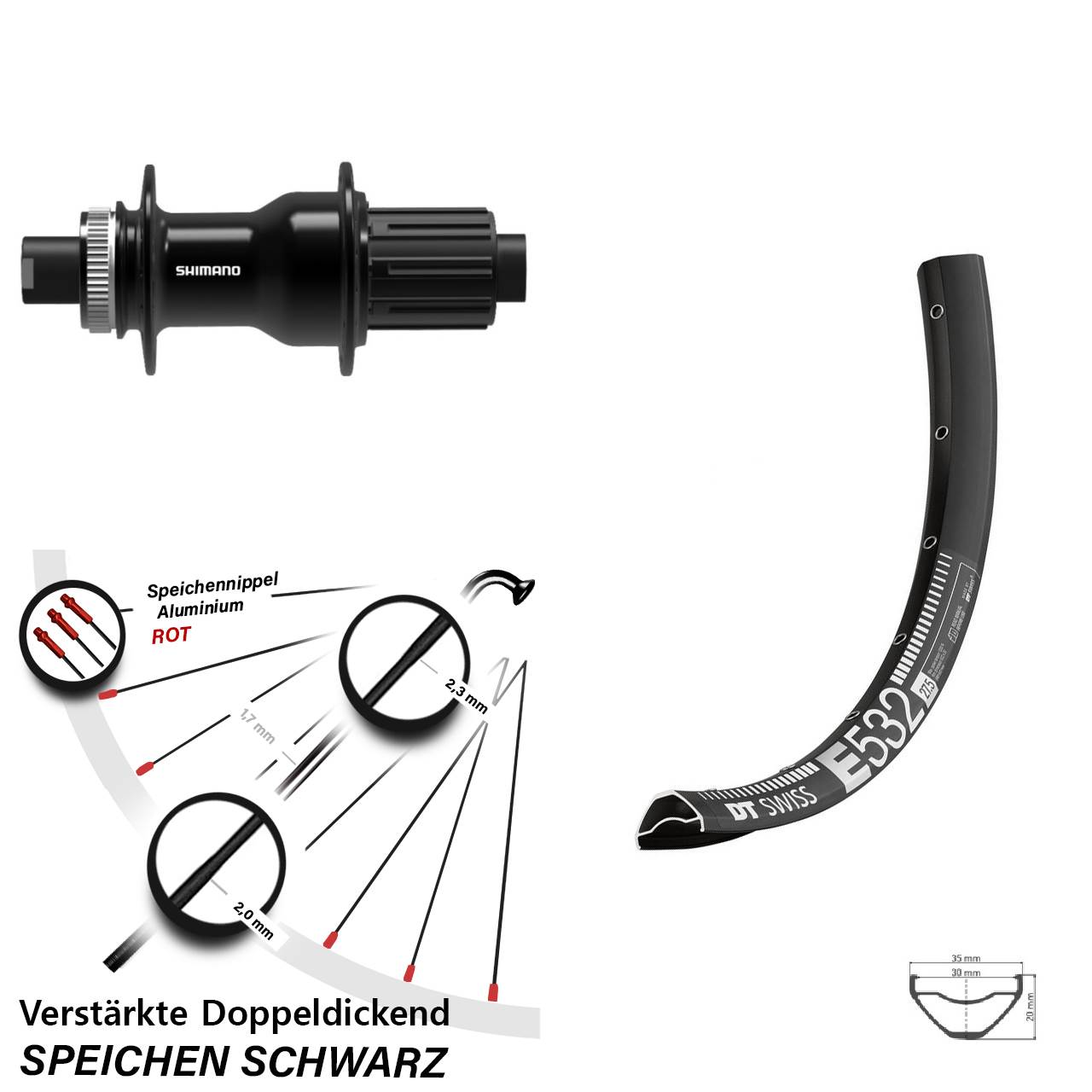29 Zoll DT Swiss E 532 Shimano FH-TC500-B Hinterrad Centerlock 12x148 Boost 8-11 fach HG