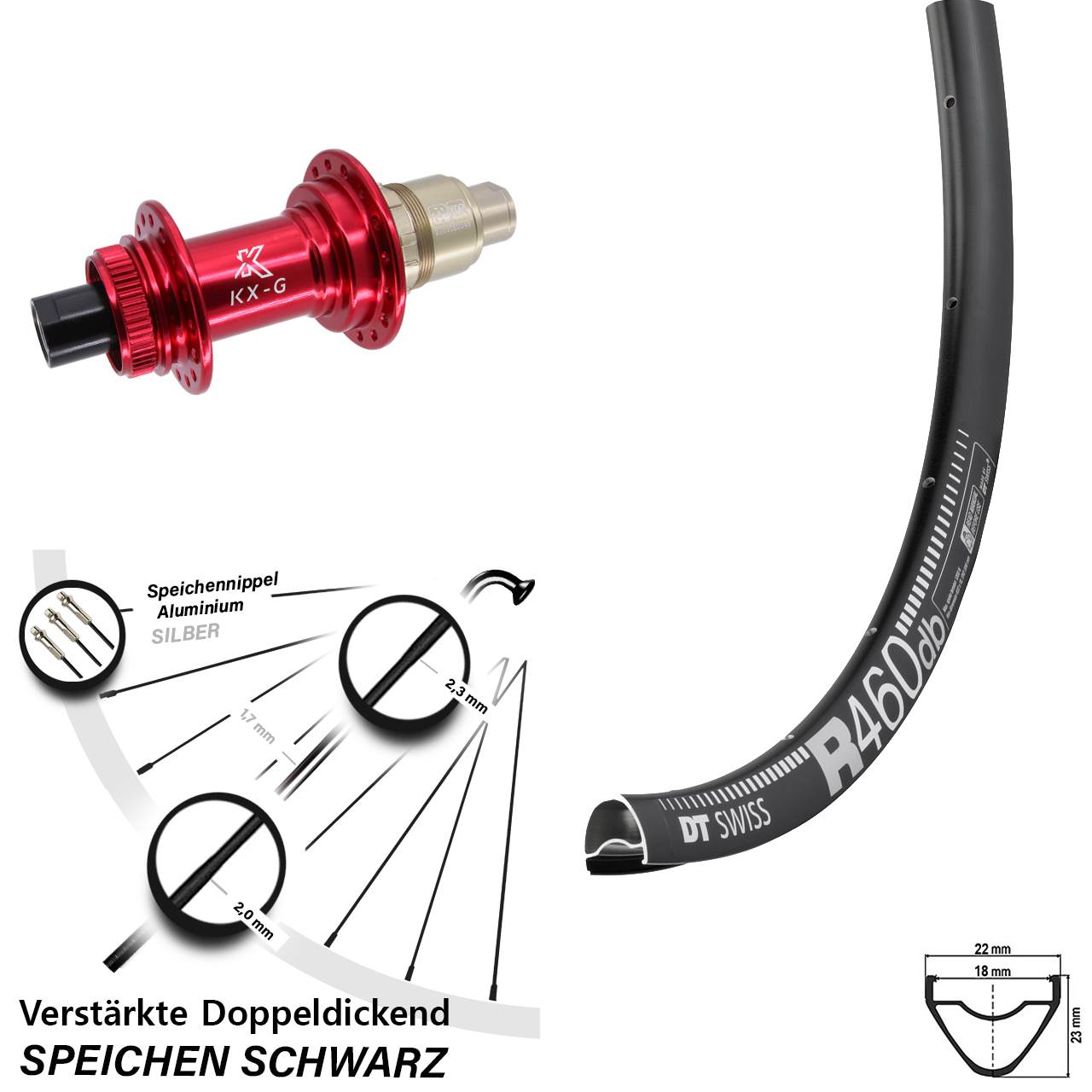 Hinterrad 28 Zoll DT Swiss R 460 KX-G rot SRAM XDR 12x142