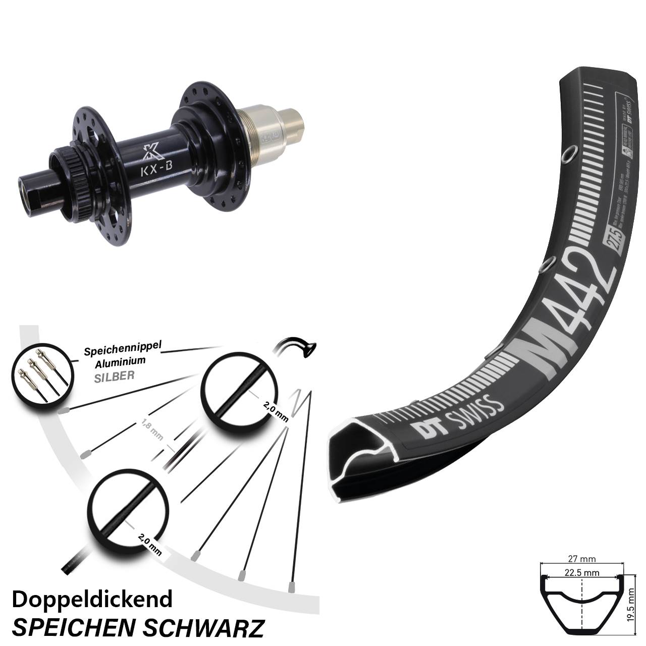 Hinterrad Centerlock 12x148 29 Zoll DT Swiss M442 KX-B XD 11-12 fach