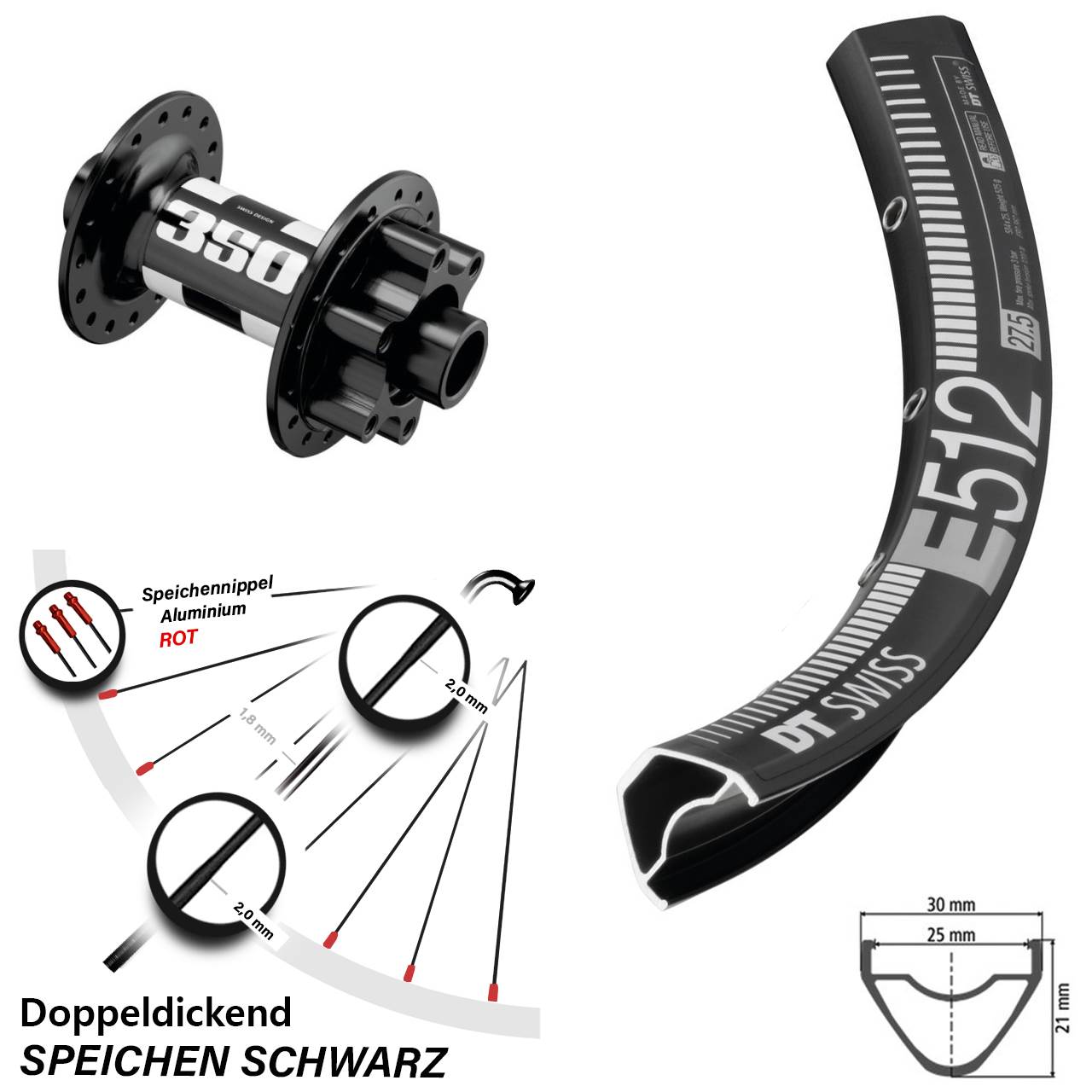 27,5 Zoll DT Swiss E 512 350 Disc Vorderrad 15x110 Boost