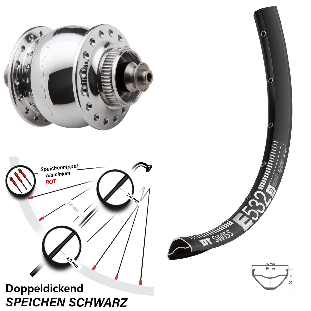 27,5 Zoll DT Swiss E532 SONdelux Disc Nabendynamovorderrad QR