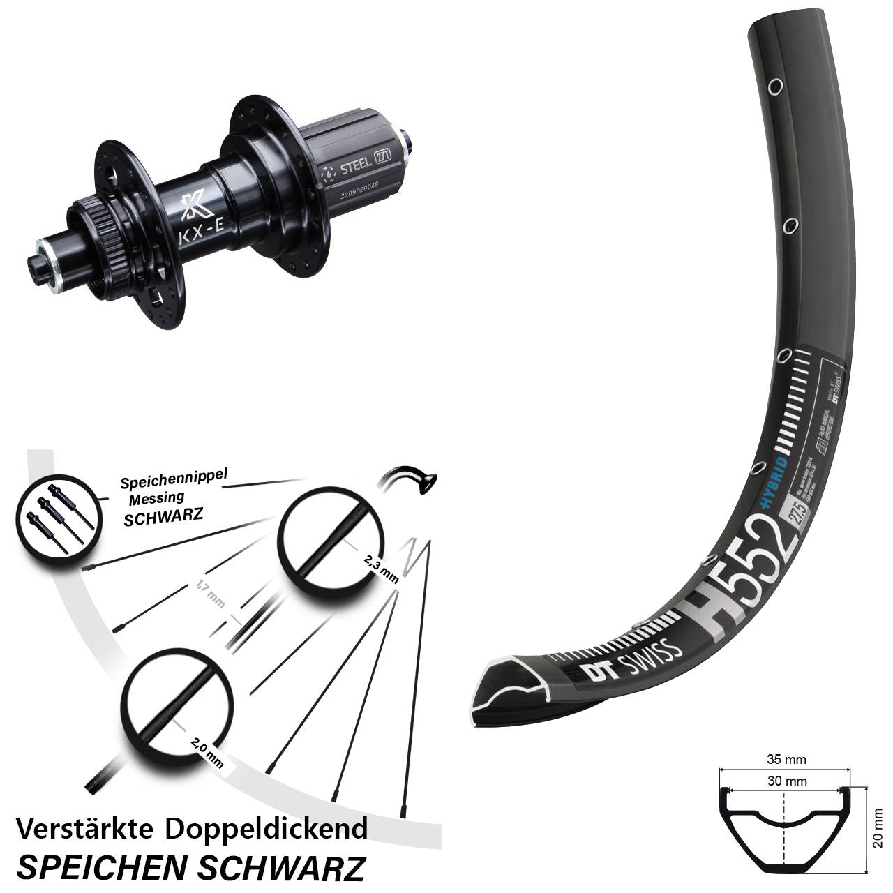 Hinterrad 29 Zoll KX-E Nabe 5x135 mm Centerlock 8-12 fach DT Swiss H 552