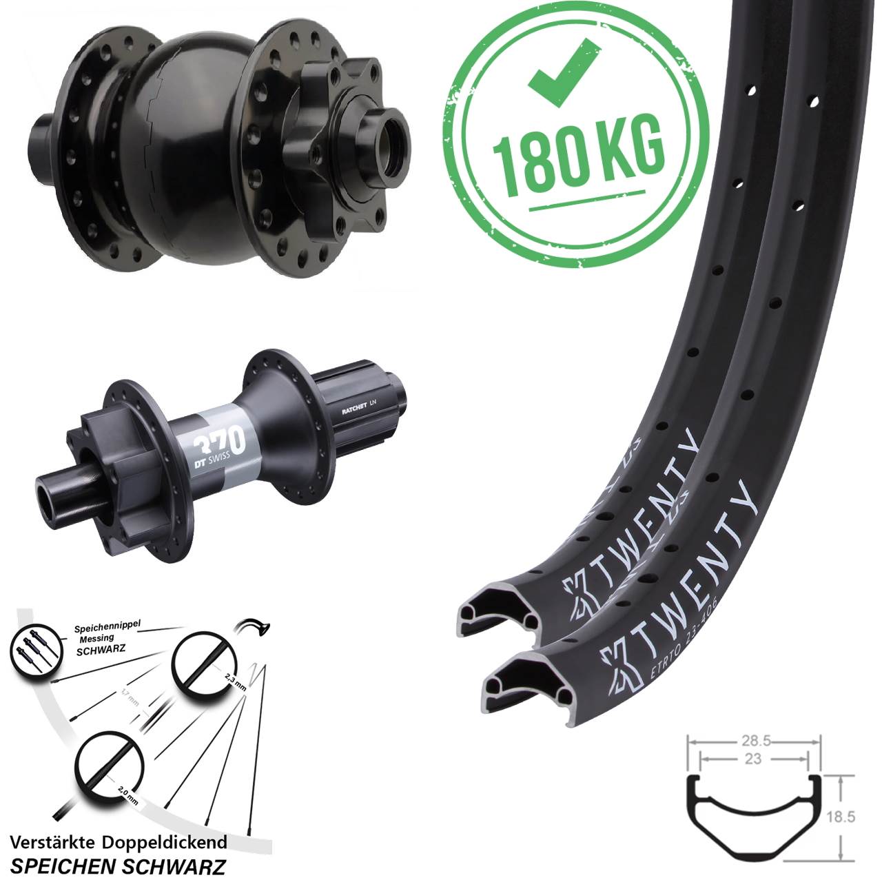 6-Loch Laufradsatz 15x110 12x148 20 Zoll KX Twenty DT Swiss 370 SON 28 8-11 fach HG