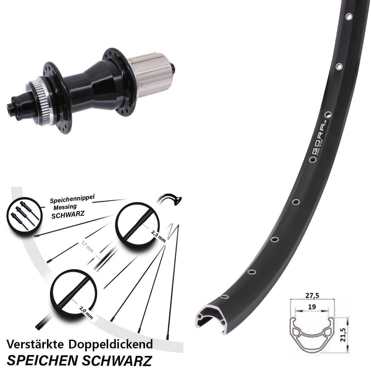 Disc Hinterrad 27,5 Zoll Gora 19 Novatec CL-135 8-12 fach für Schnellspanner