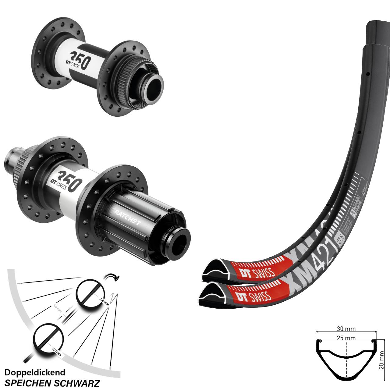 Centerlock Laufradsatz 27,5 Zoll DT Swiss XM421-350 8-11 fach 15x100 12x142