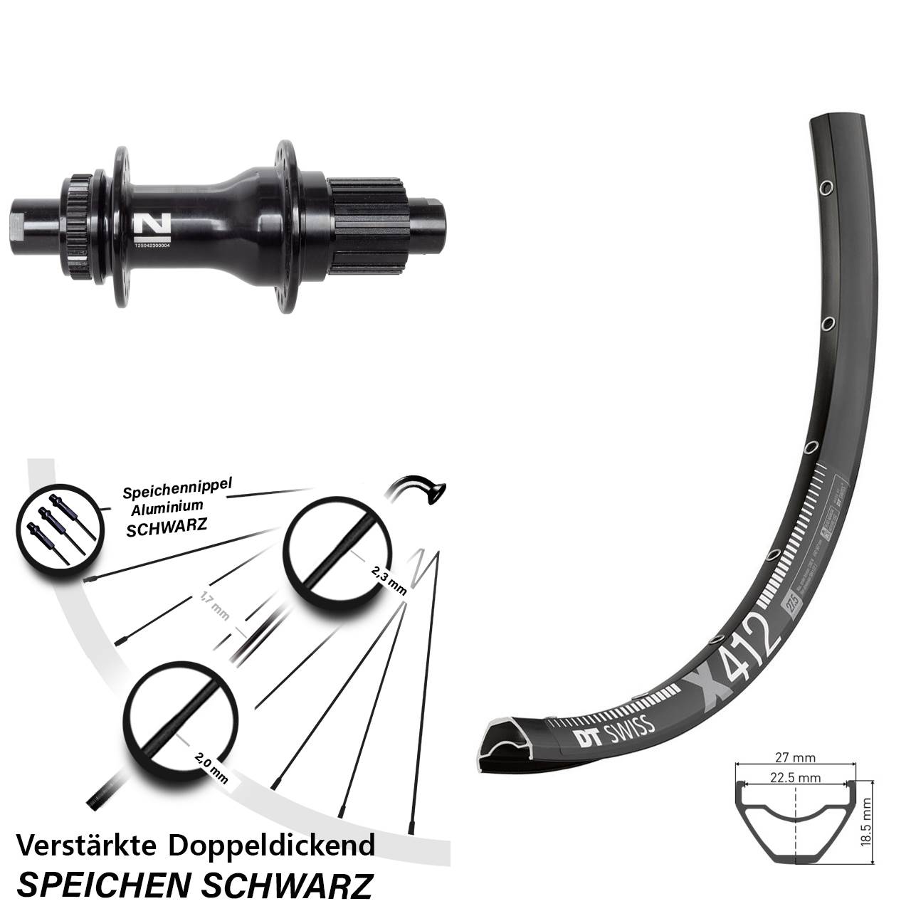 28-29 Zoll DT Swiss X 412 Novatec D792SB Disc Laufrad 12x142 Shimano Micro Spline
