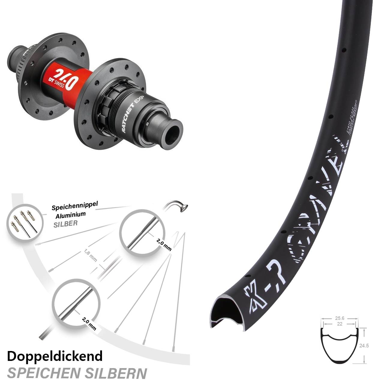 DT Swiss 240 EXP Sram XDR Centerlock 12x142 mm Steckachse KX-R Gravel leichtes Hinterrad
