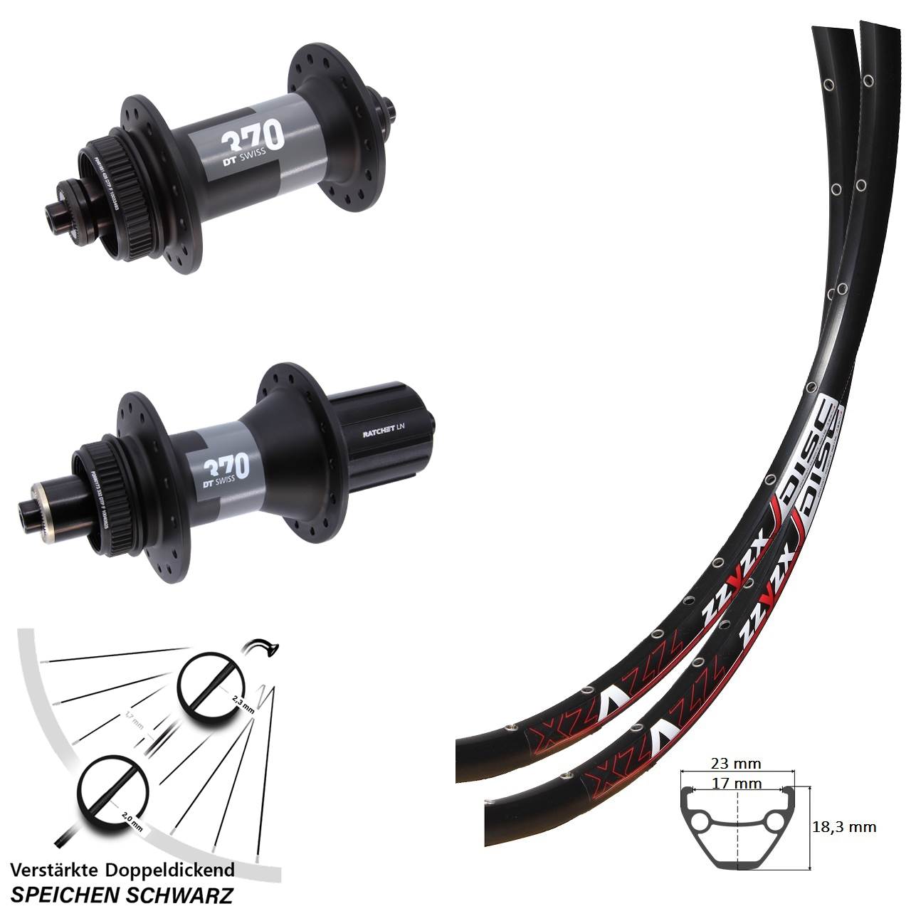 Disc Laufrad-Satz QR 26 Zoll Mach1 DT Swiss 370 8-12 fach