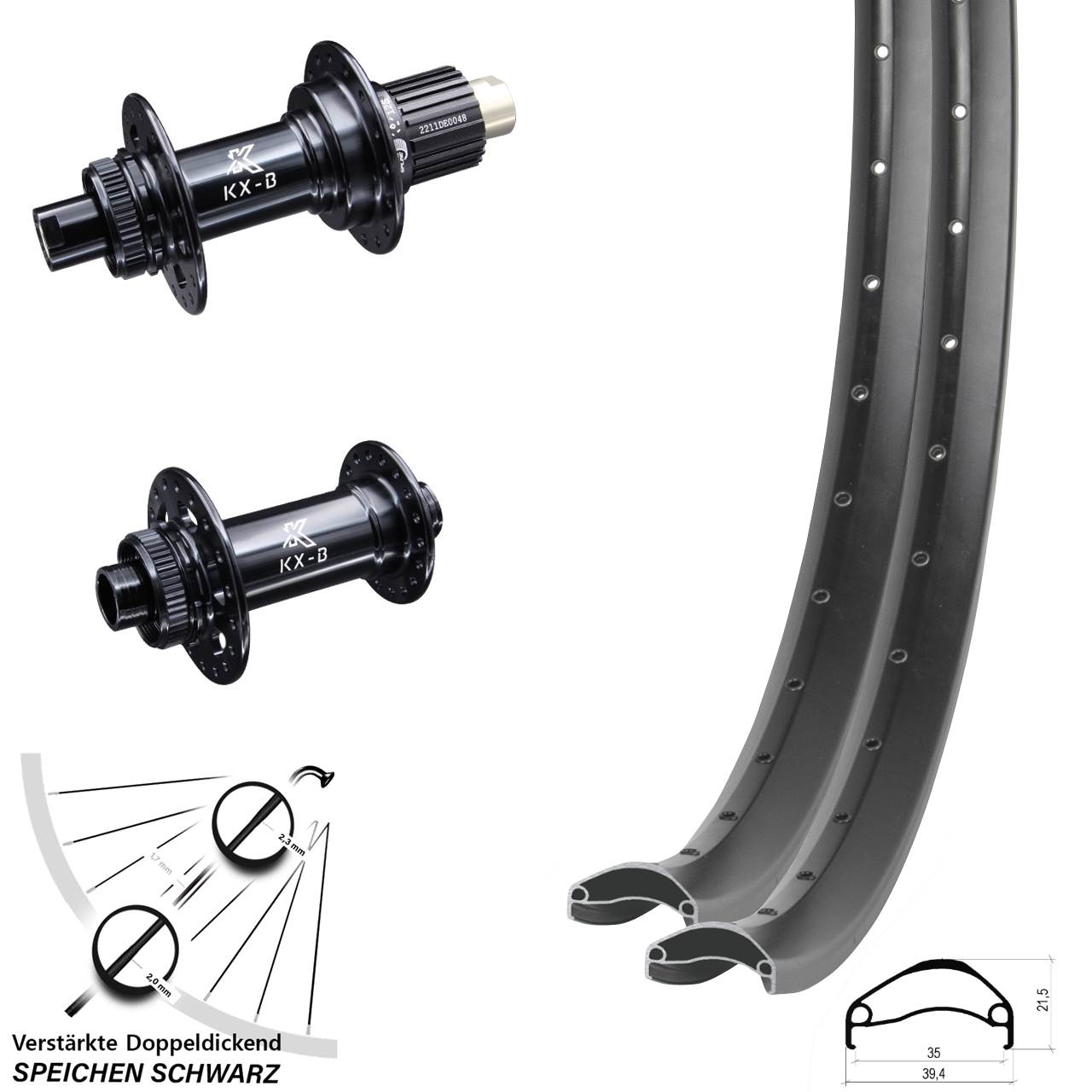 27,5 Zoll Ambrosio E35 KX-B Centerlock Laufradsatz 15x110 12x148 Micro Spline